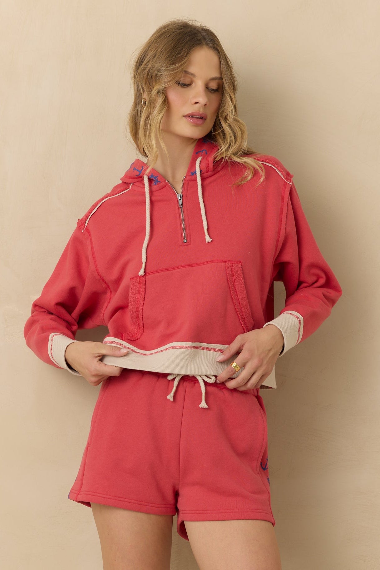 French Terry Nautical Print Hoodie