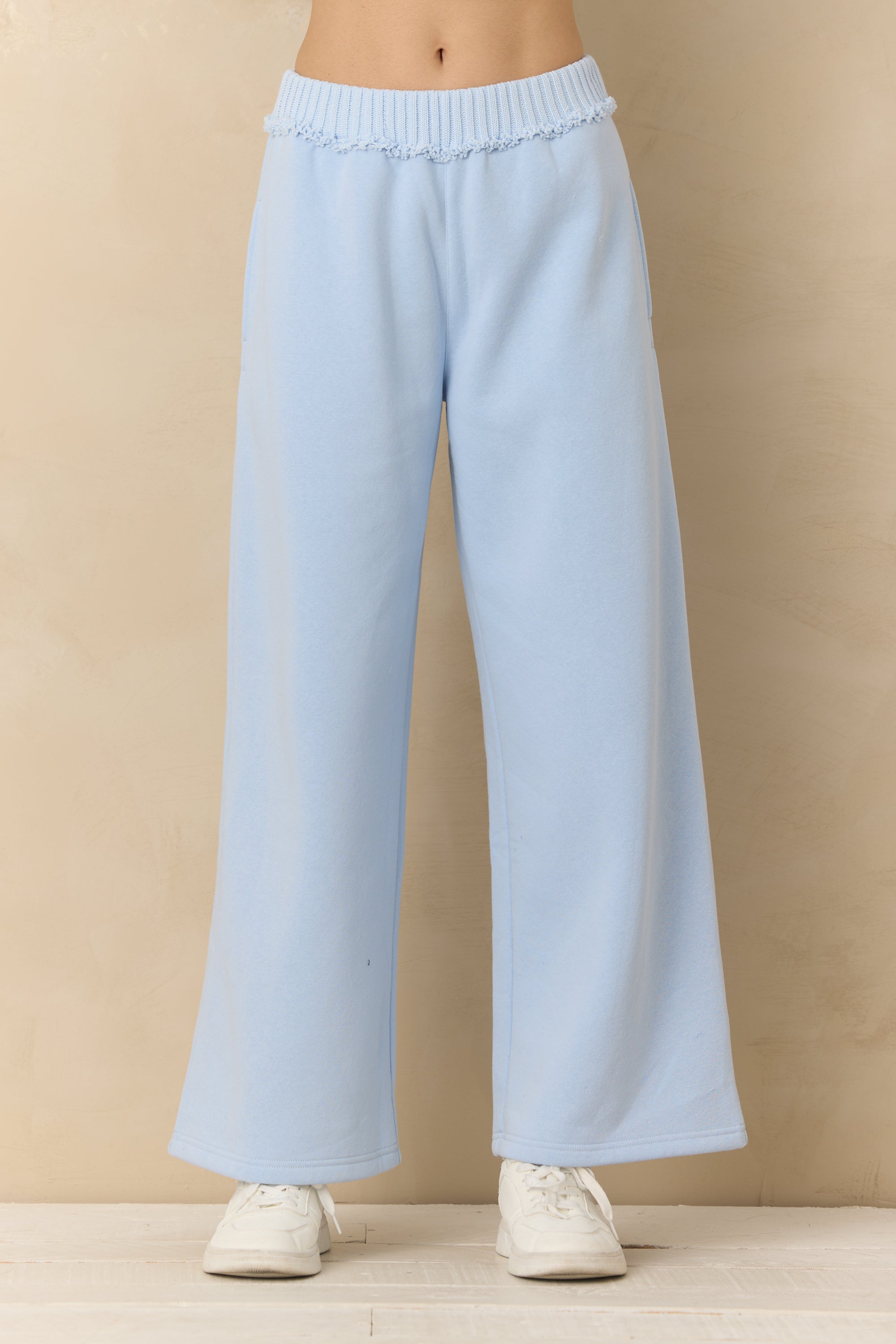 Vintage Fleece Wide Leg Pants with Rib