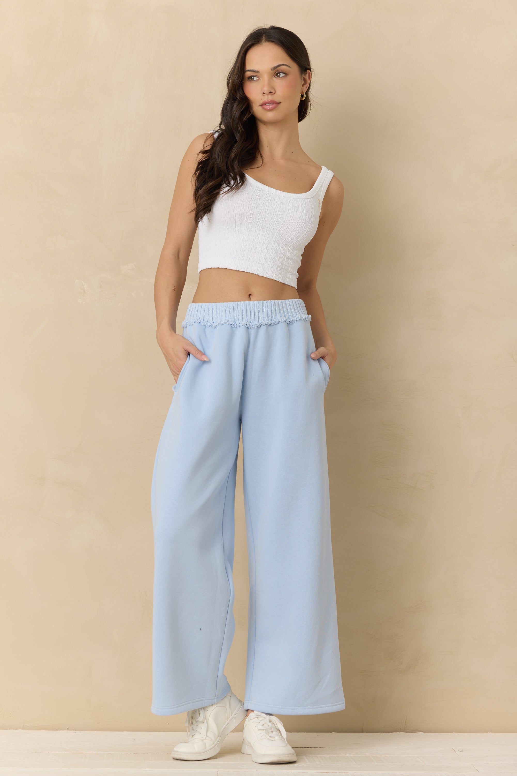 Vintage Fleece Wide Leg Pants with Rib