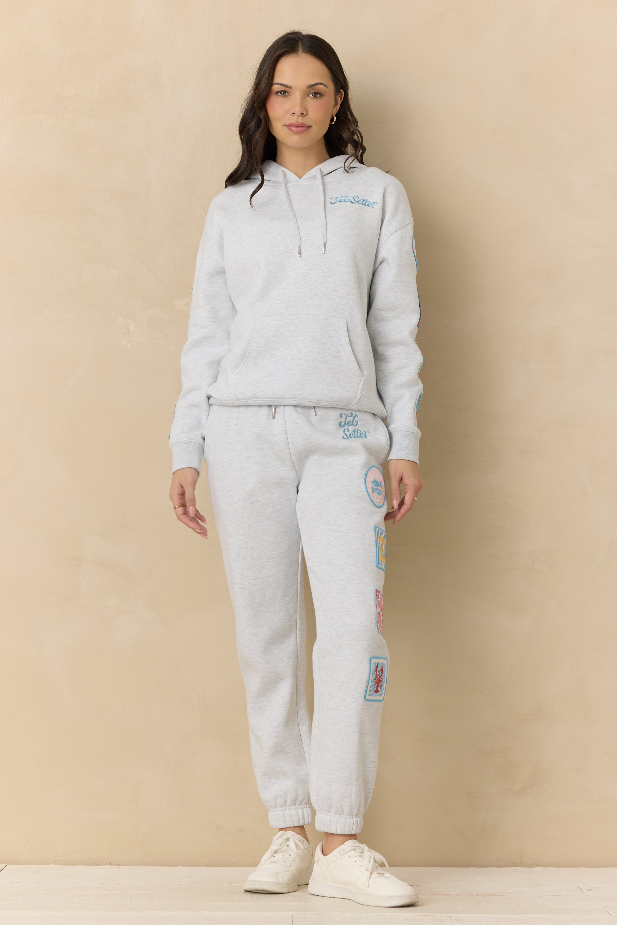 Ultra Fleece Hoodie with Patches and "Jet Setter" Embroidery