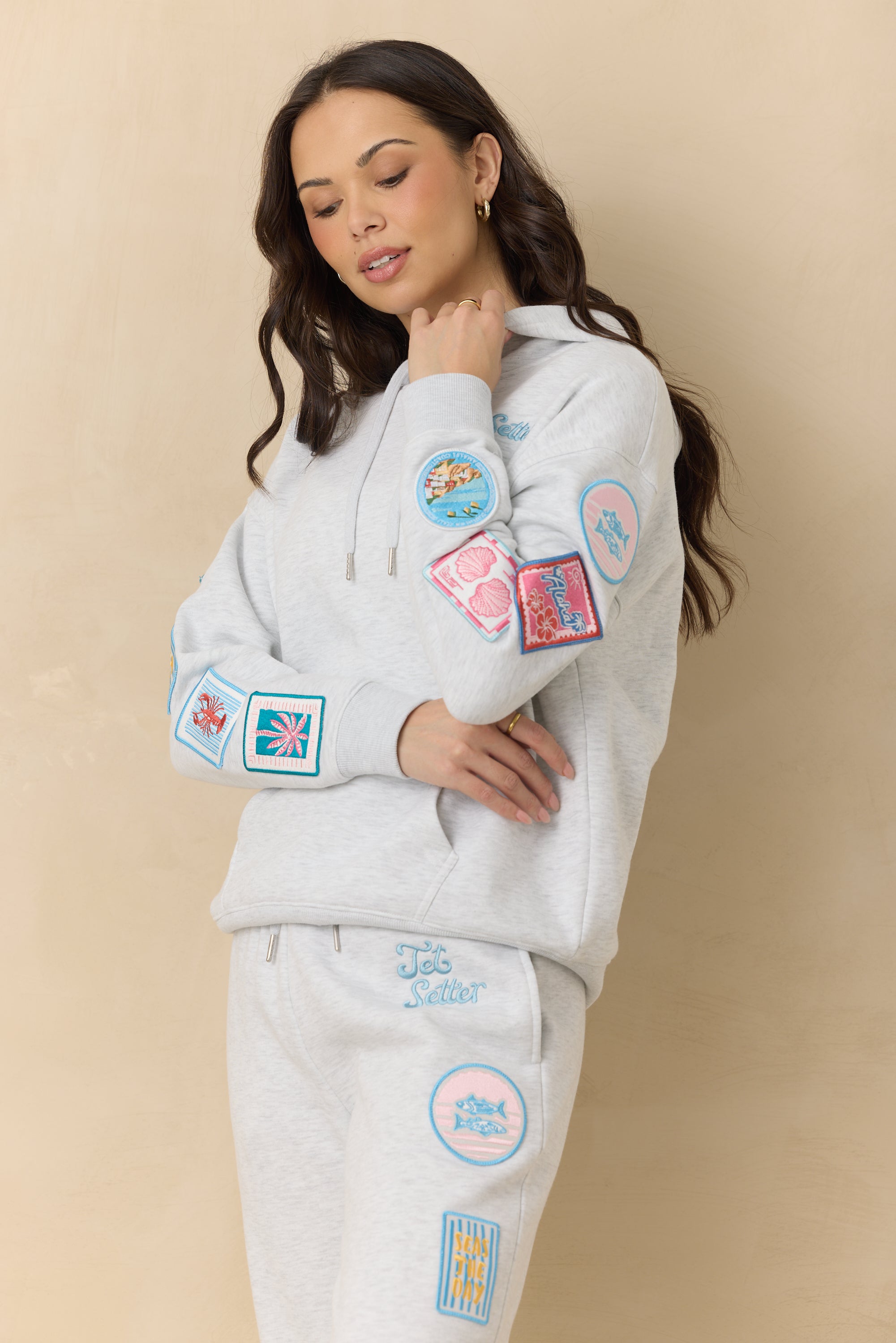 Ultra Fleece Hoodie with Patches and "Jet Setter" Embroidery