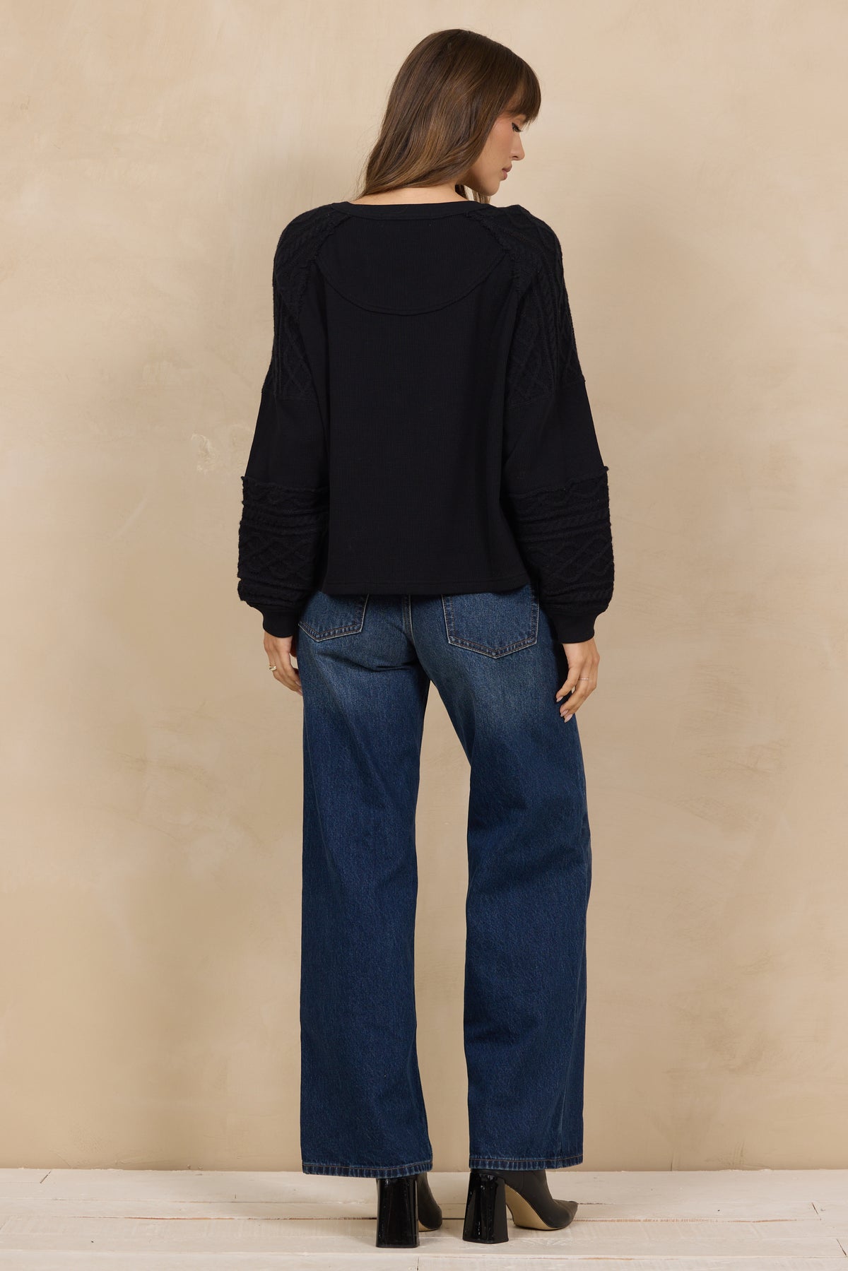 Waffle/Cable Knit Henley