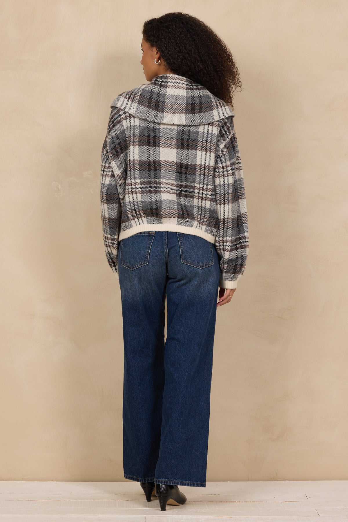Jaquard Knit Zip Up Sweater