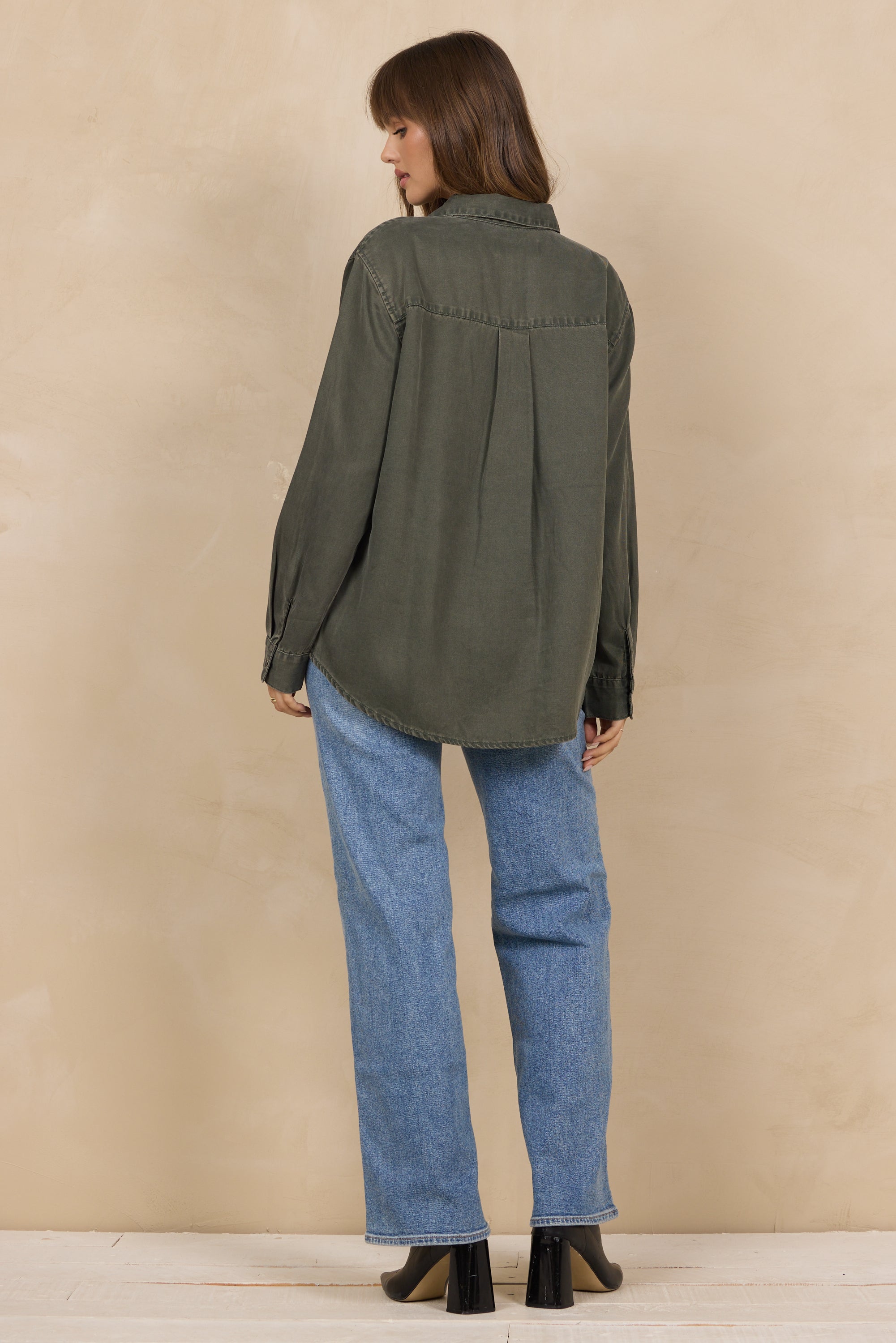 Tencel Button Up w/ Zipper Details