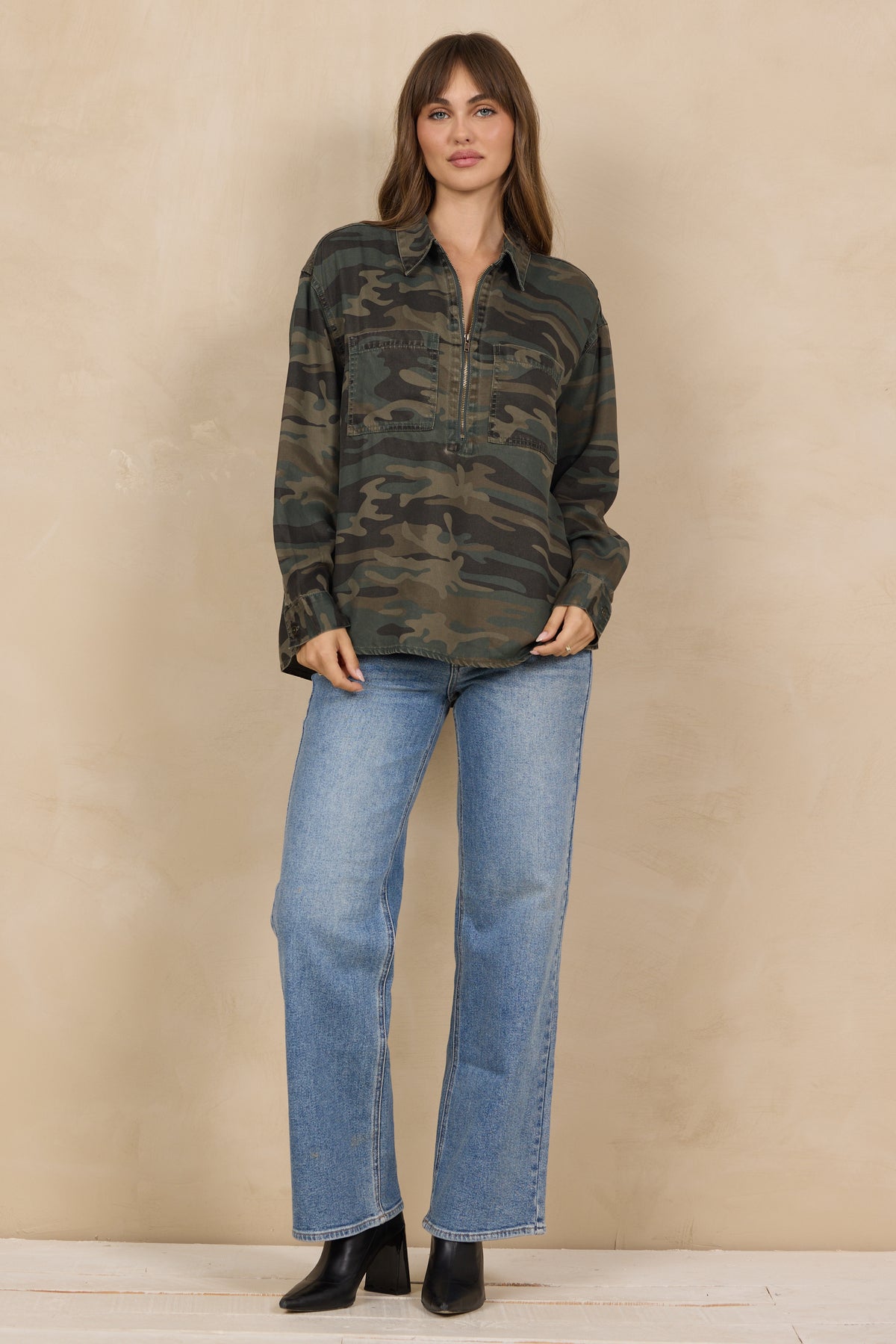 Printed Tencel Quarter Zip Top Tops from Vintage Havana, view 3