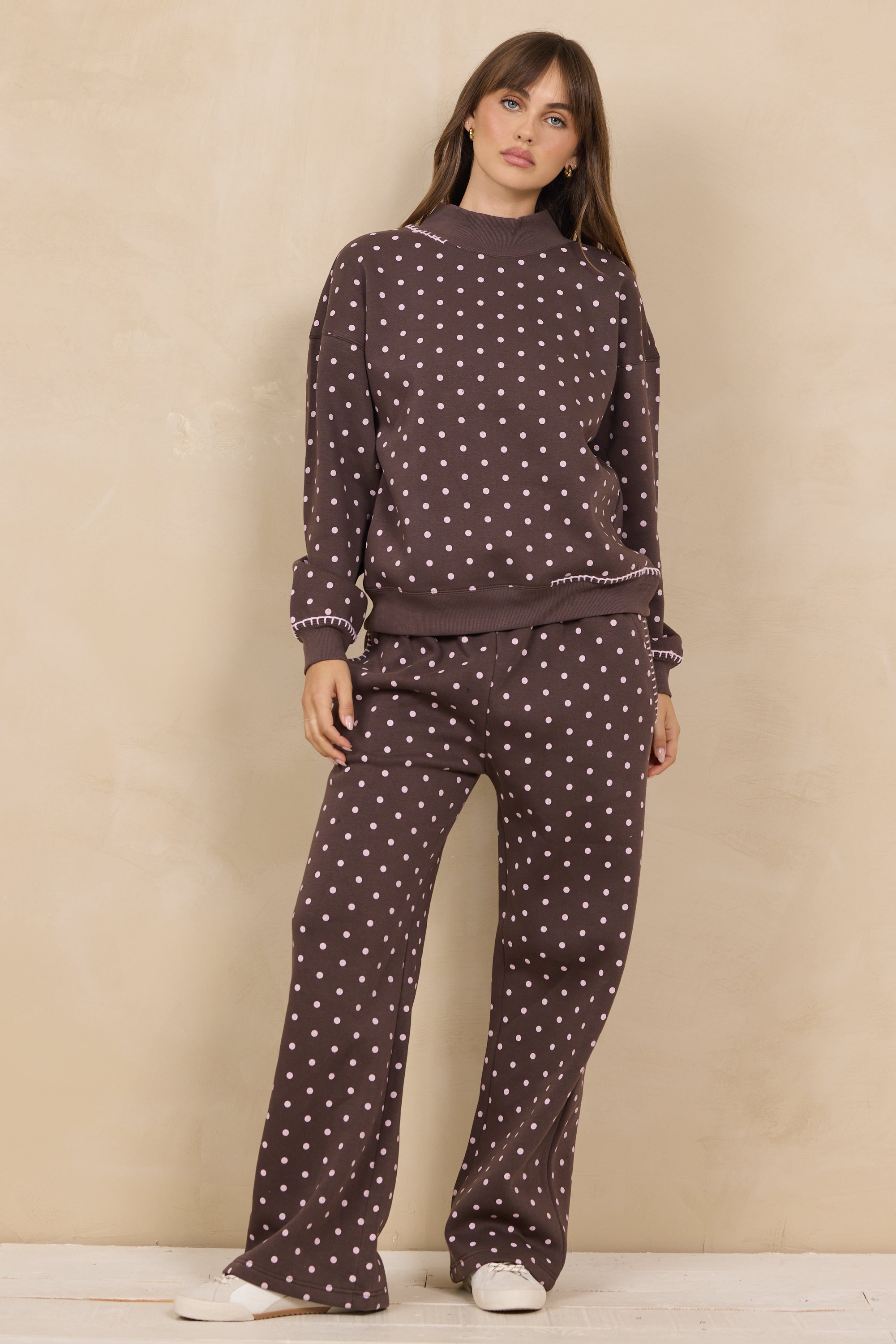 Printed Essential Fleece Mockneck & Pant Set W/ Whipstitch