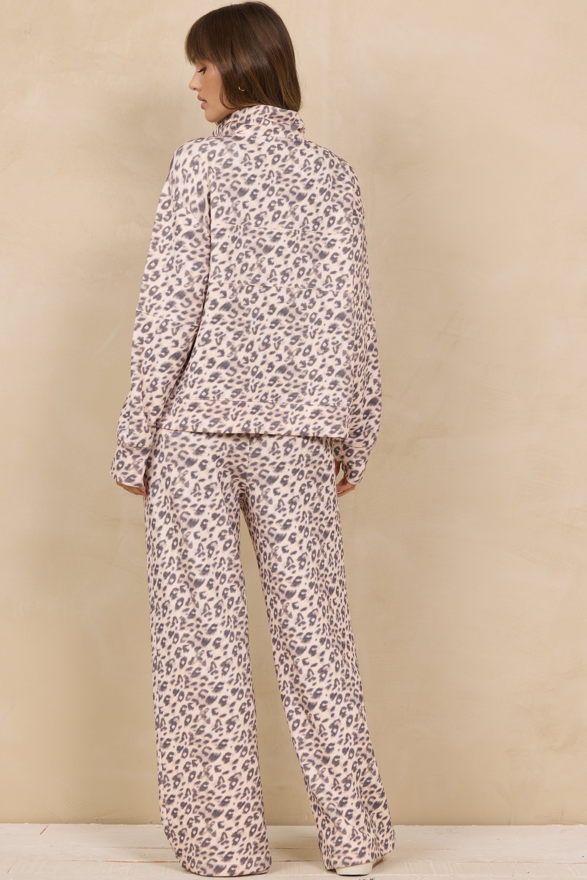 Printed Cloud Quarter Zip W/ Seams in Leopard