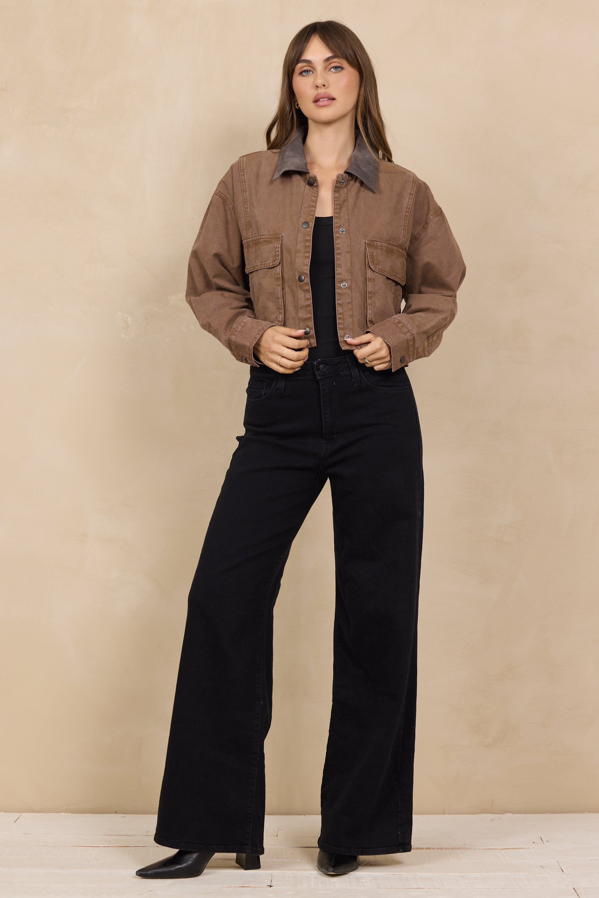 Twill Barn Jacket w/ Suede Collar