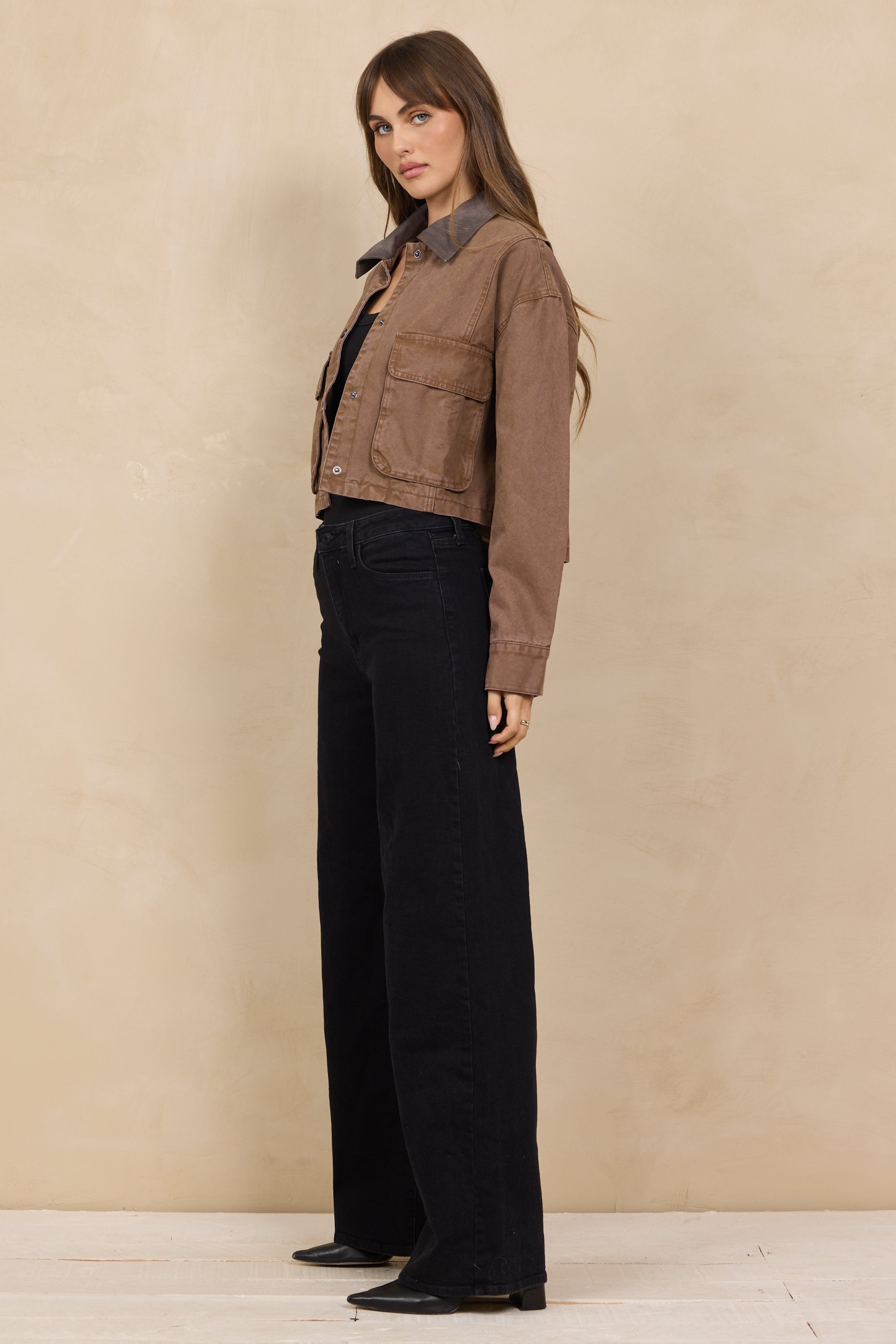 Twill Barn Jacket w/ Suede Collar