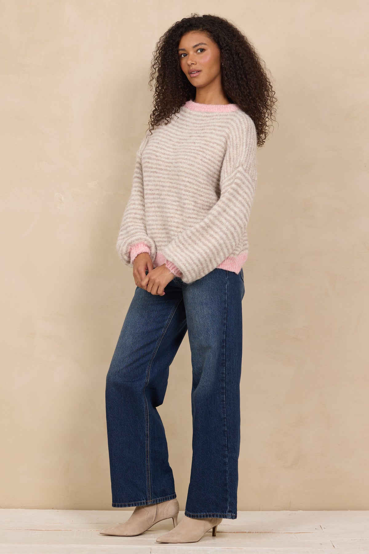 CONTRAST TRIM STRIPED SWEATER