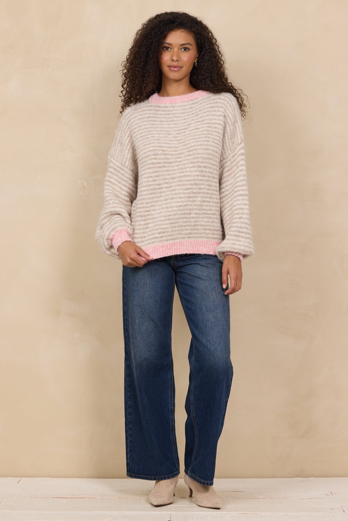 CONTRAST TRIM STRIPED SWEATER