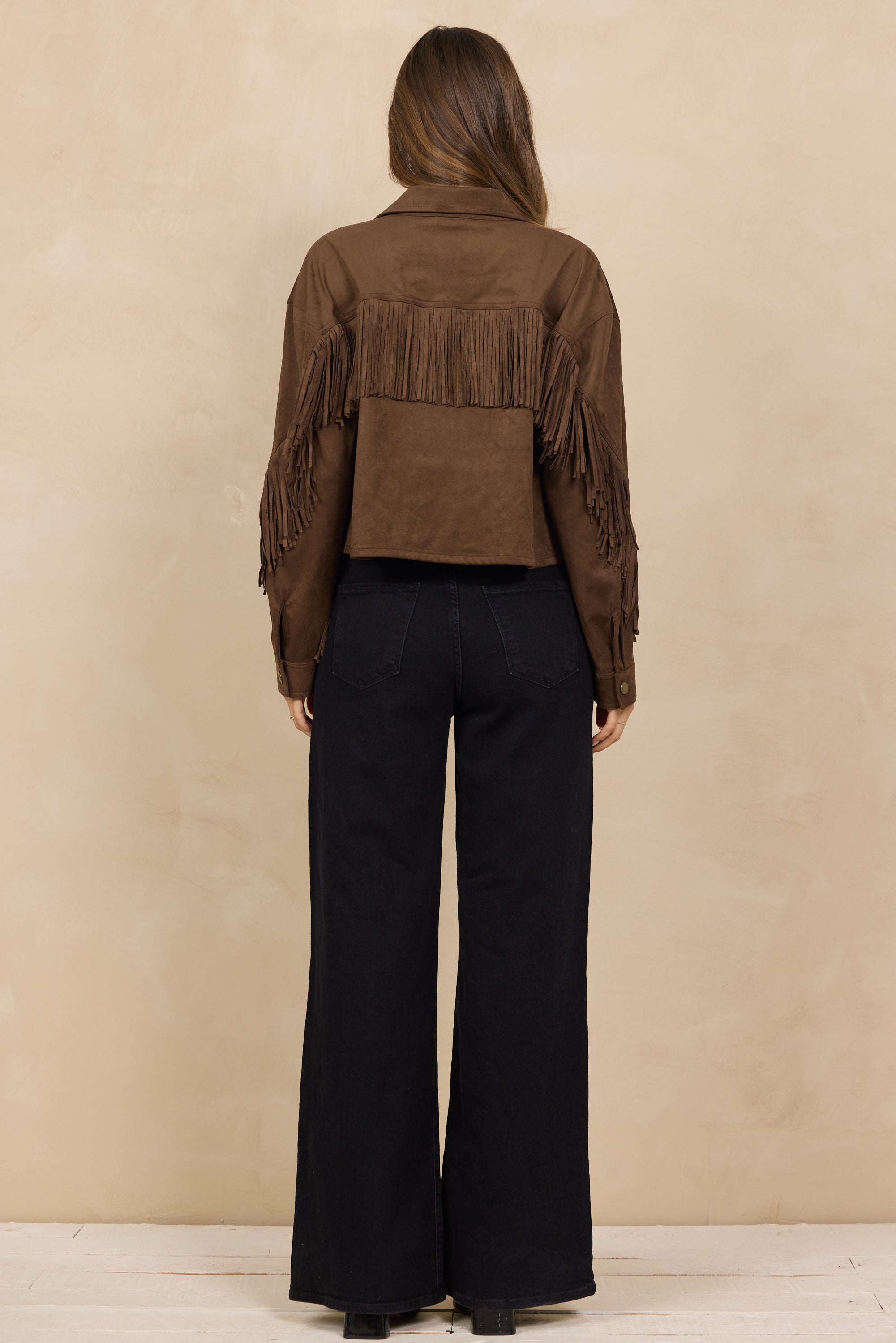 Vintage Brown Crop Suede Fringe Jacket