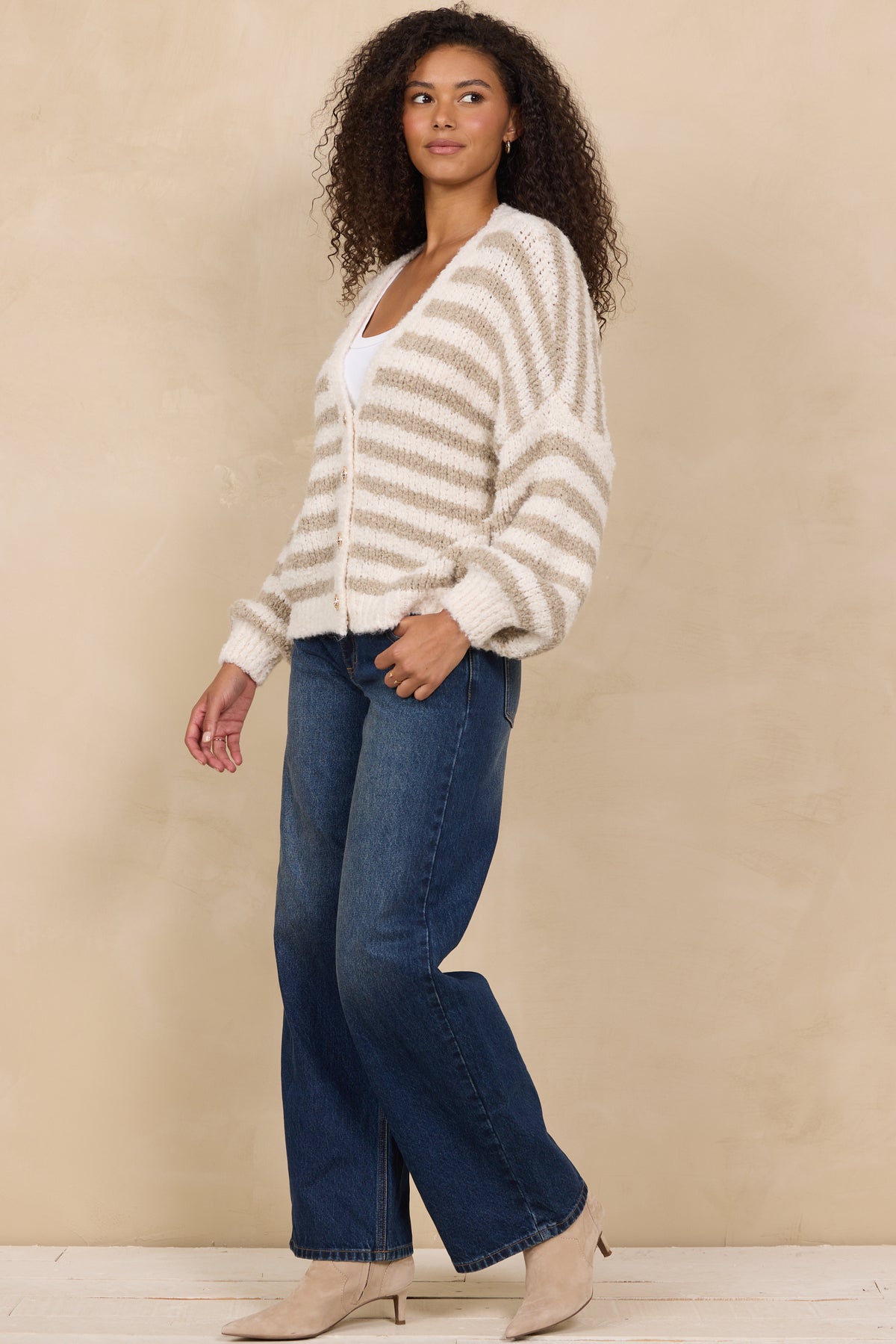 IVORY/TAUPE STRIPED CARDIGAN