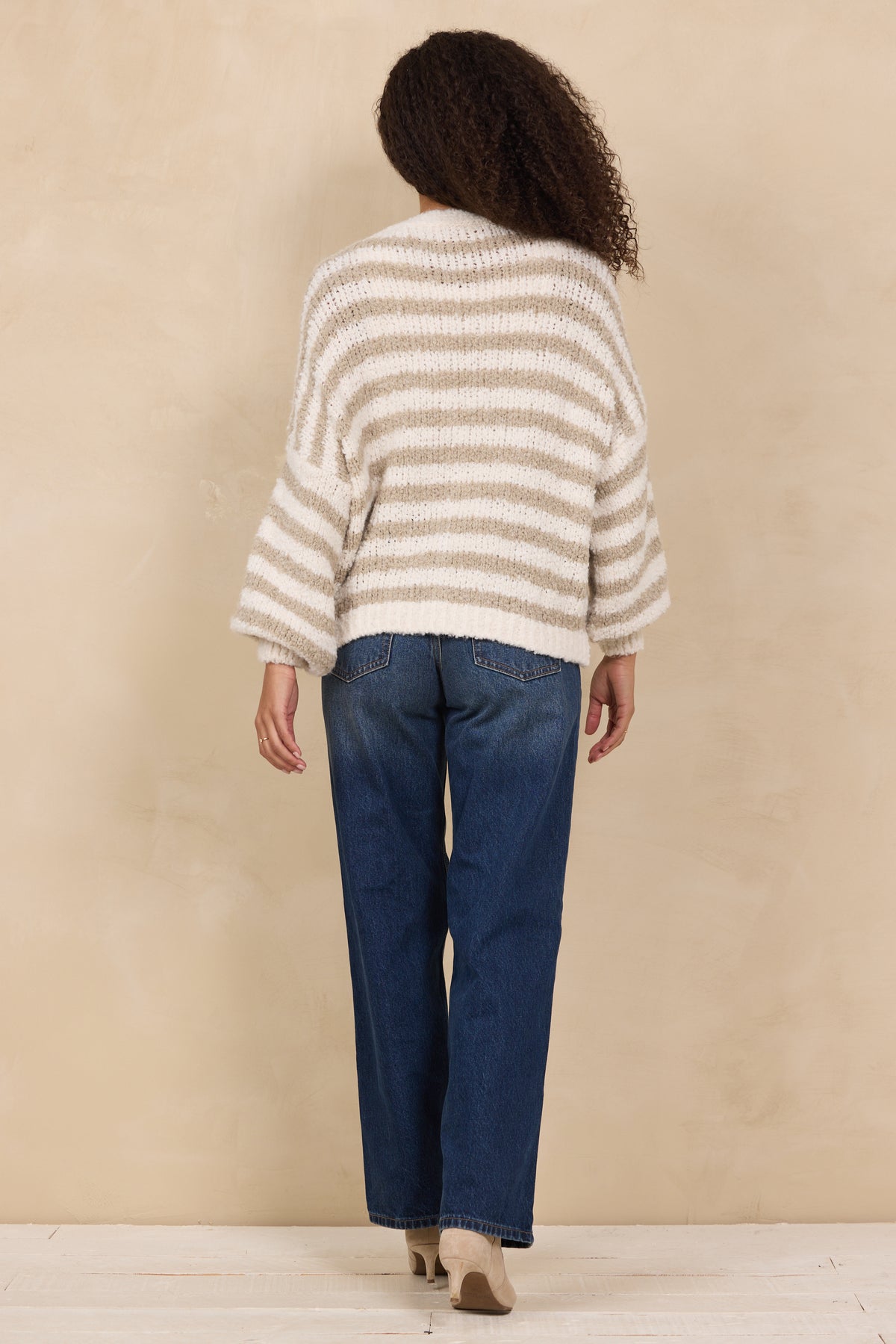 IVORY/TAUPE STRIPED CARDIGAN