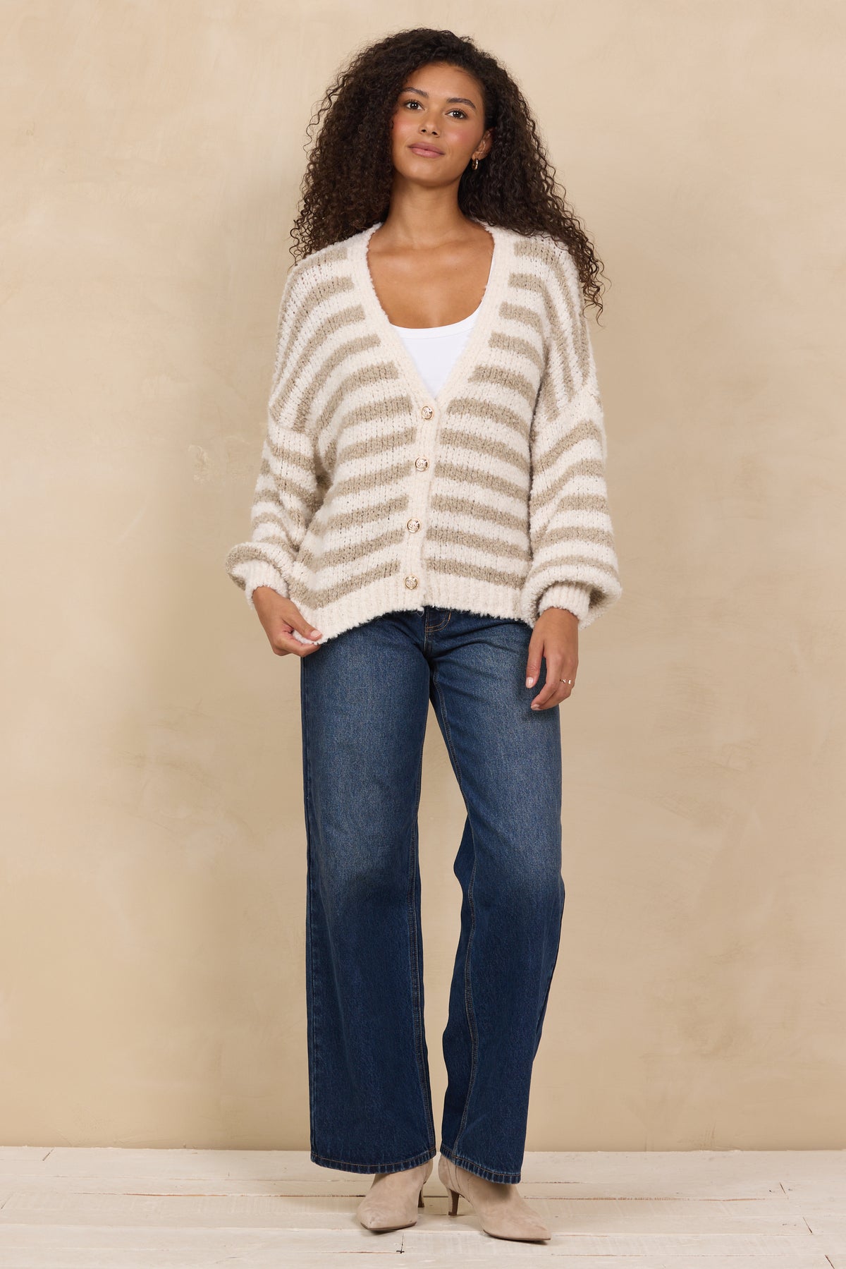 IVORY/TAUPE STRIPED CARDIGAN