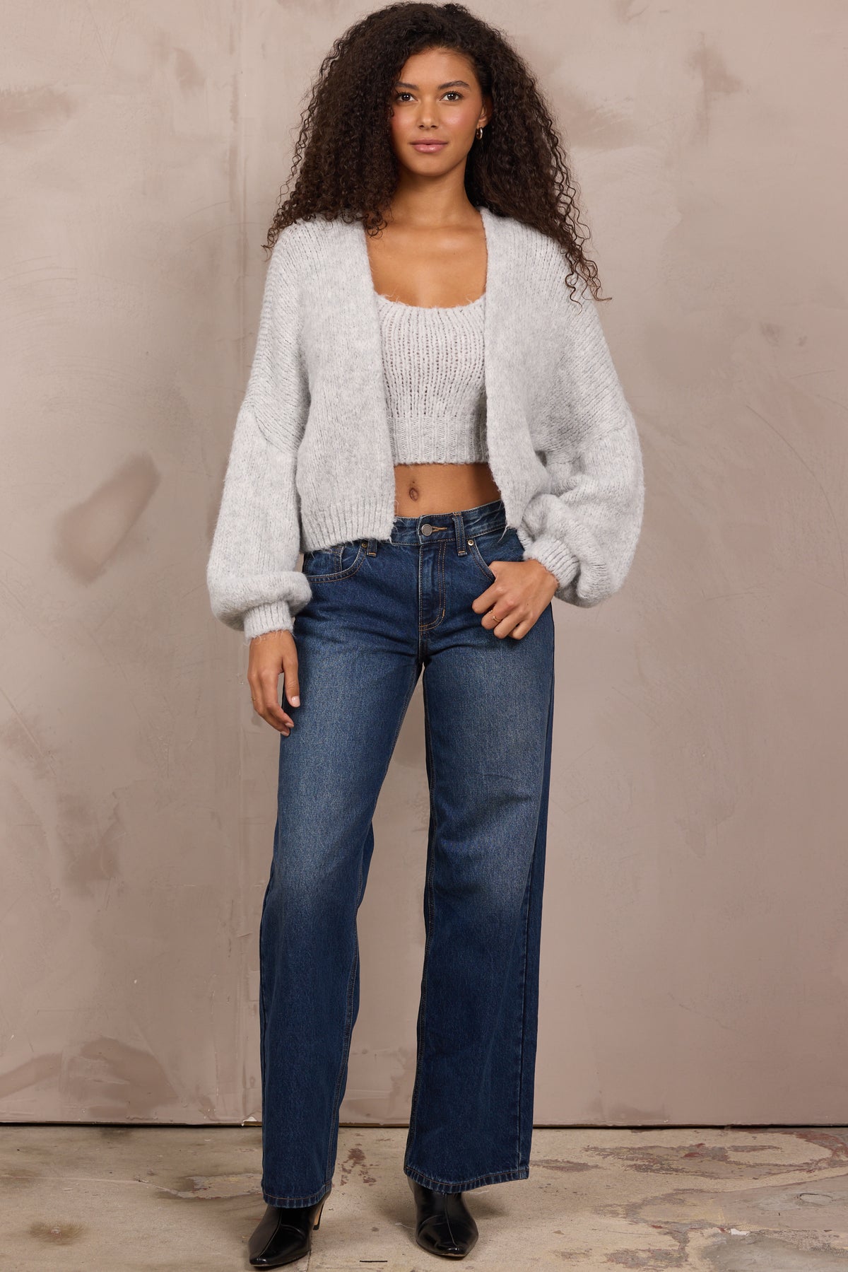 LIGHT GREY TANK AND CARDIGAN SET