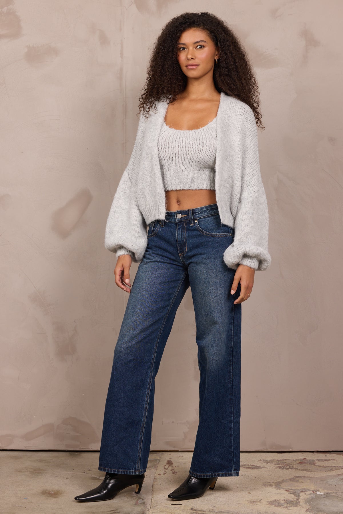LIGHT GREY TANK AND CARDIGAN SET