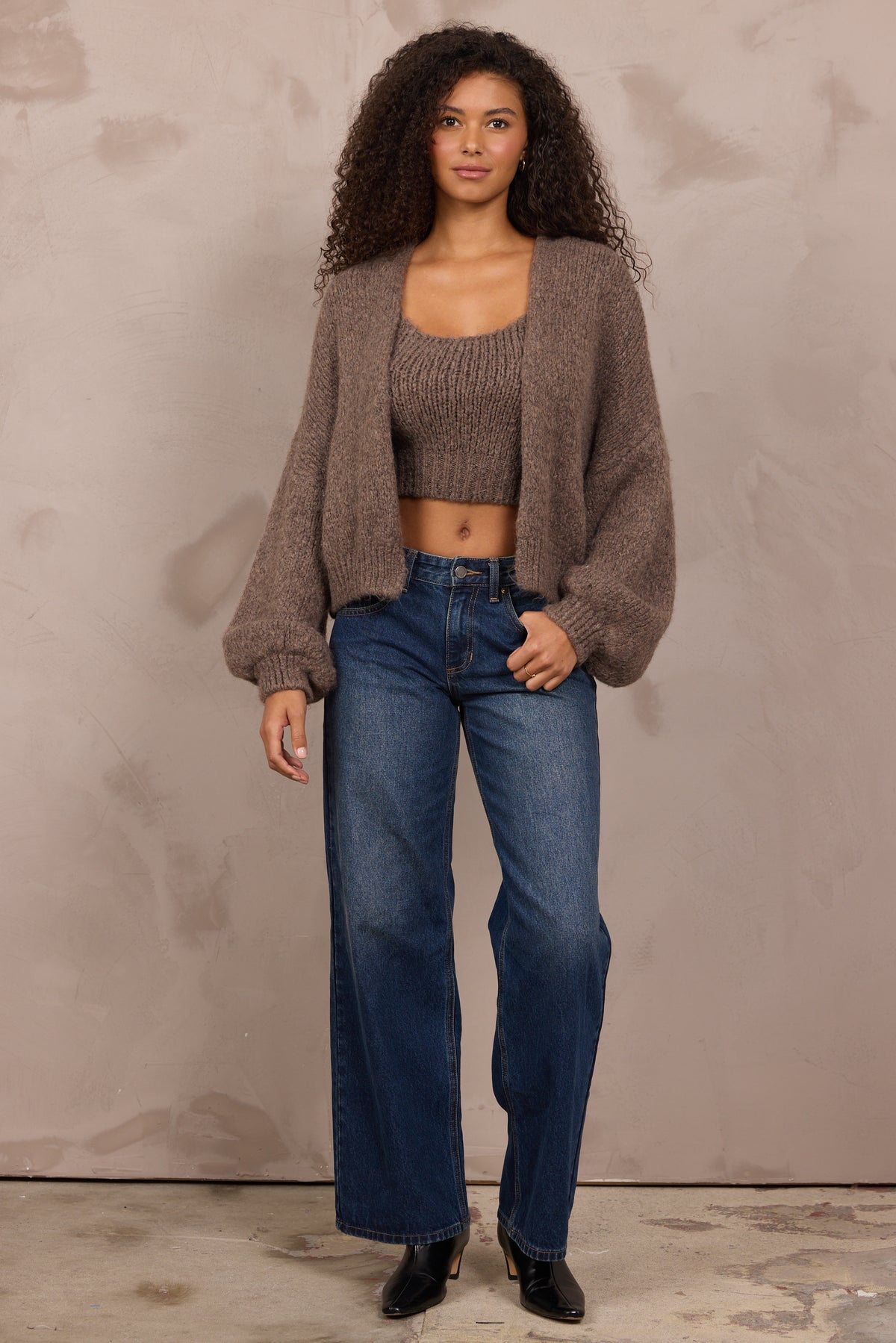 TAUPE TANK AND CARDIGAN SET