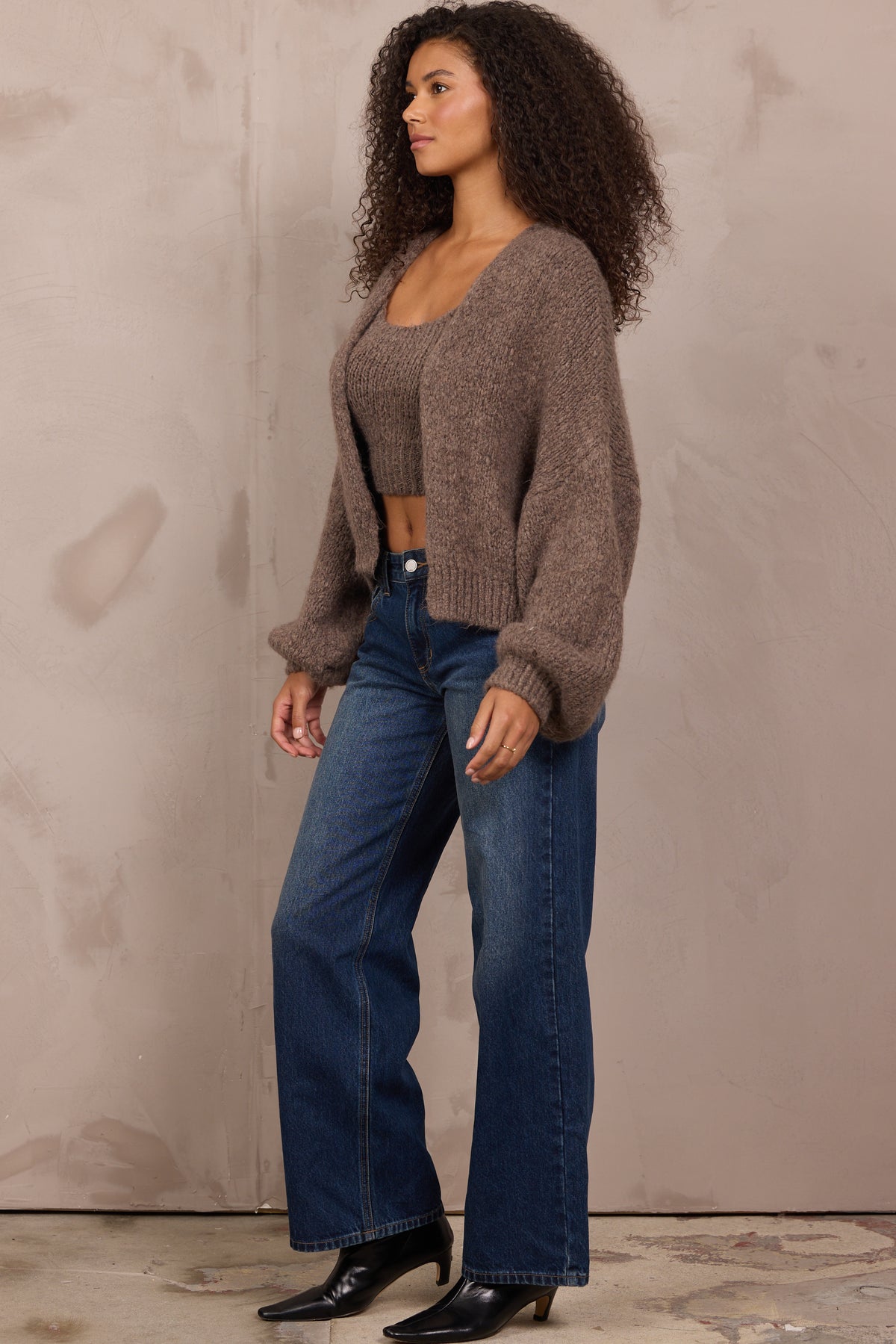 TAUPE TANK AND CARDIGAN SET