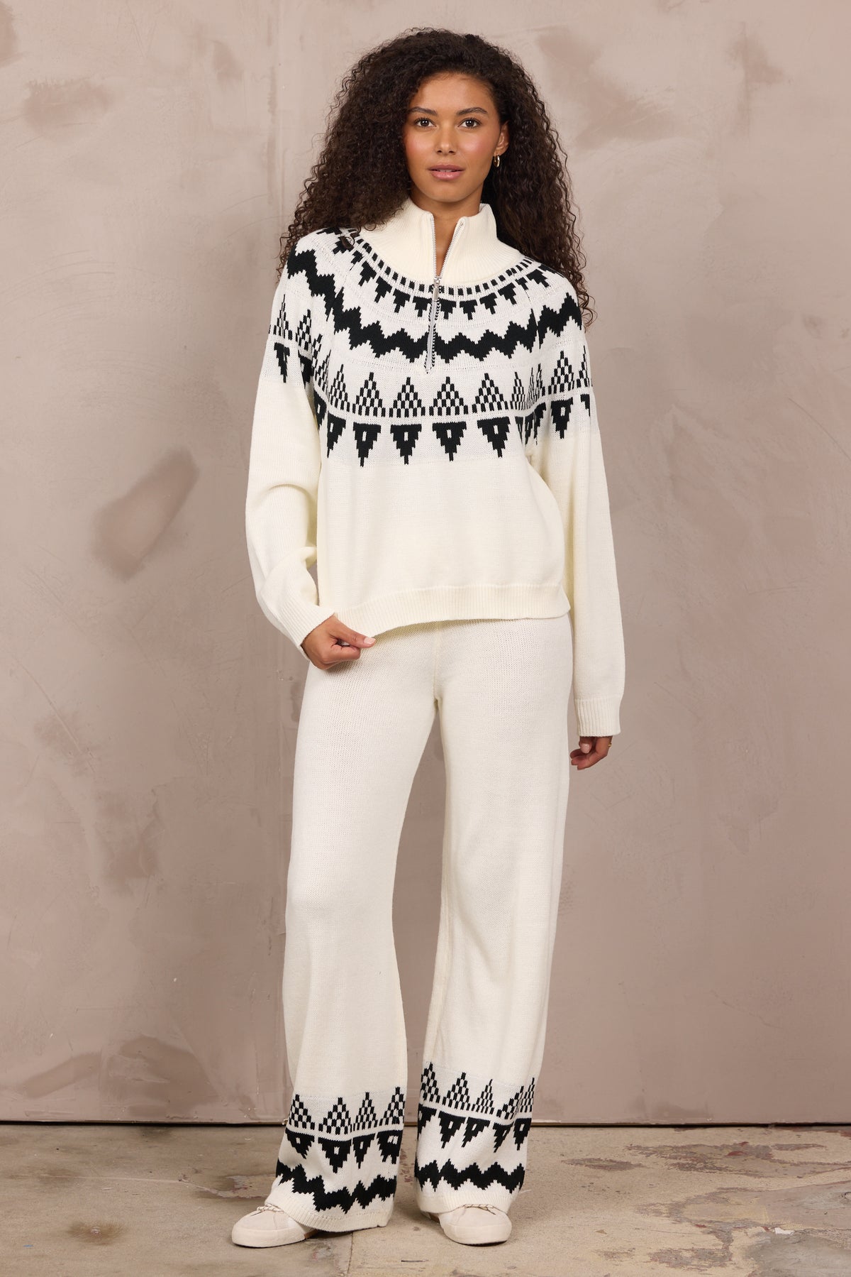 KNIT QUARTER ZIP W/ AZTEC FAIR ISLE