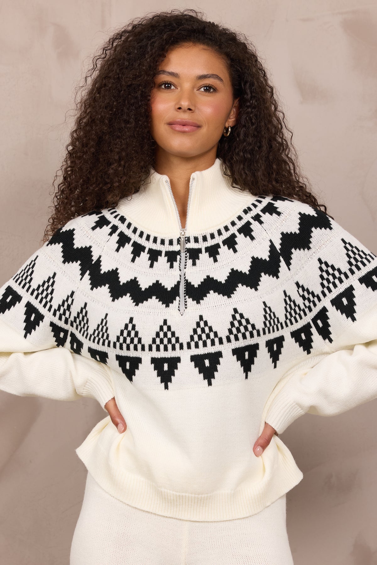 KNIT QUARTER ZIP W/ AZTEC FAIR ISLE