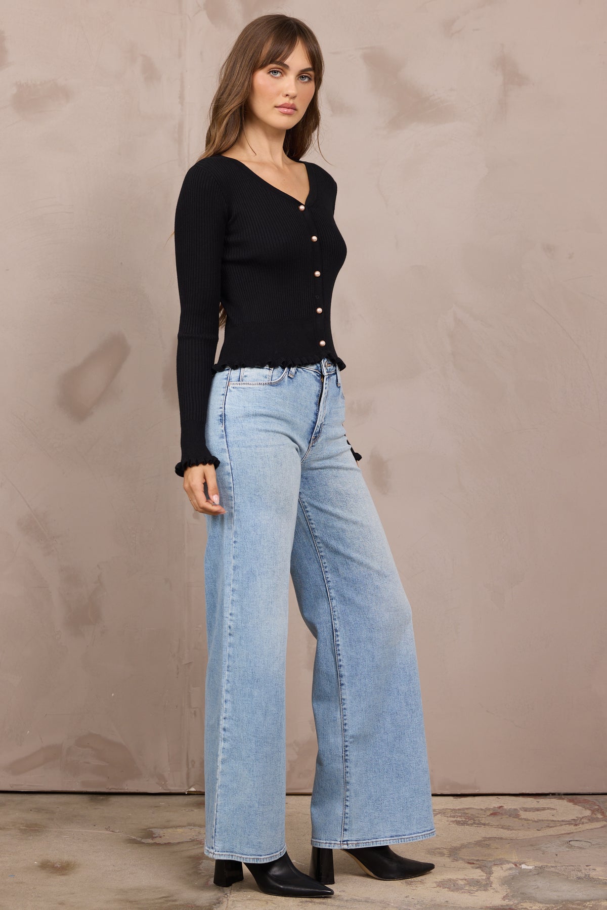 Rib Knit Fitted Cardigan Tops from Vintage Havana, view 5