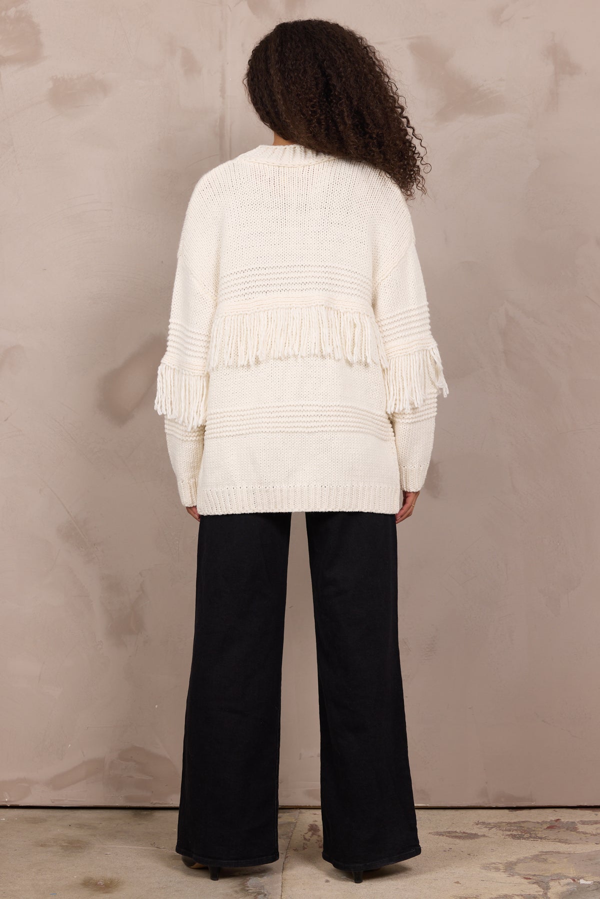 Cable Knit Cardigan W Fringe