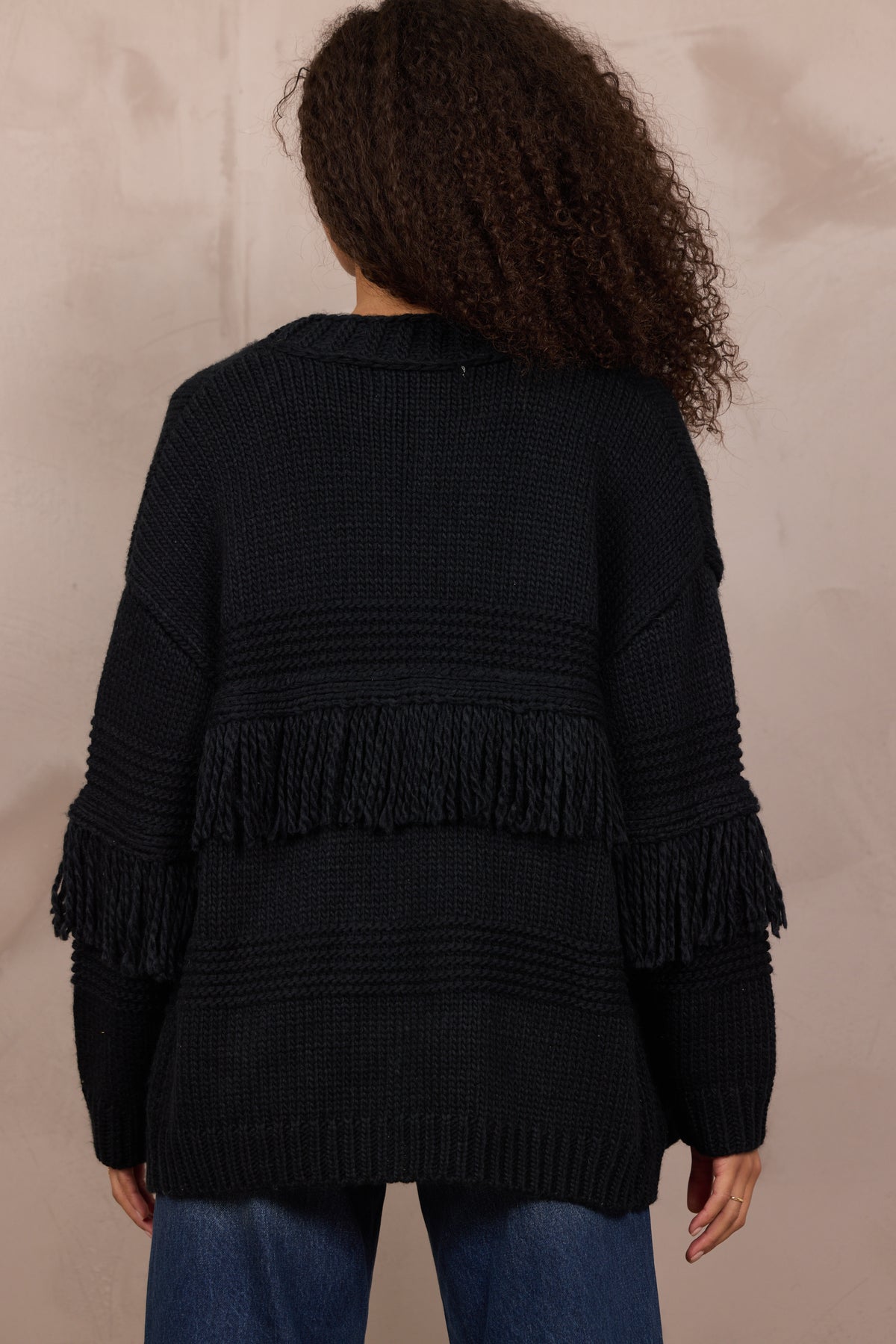 Cable Knit Cardigan W Fringe
