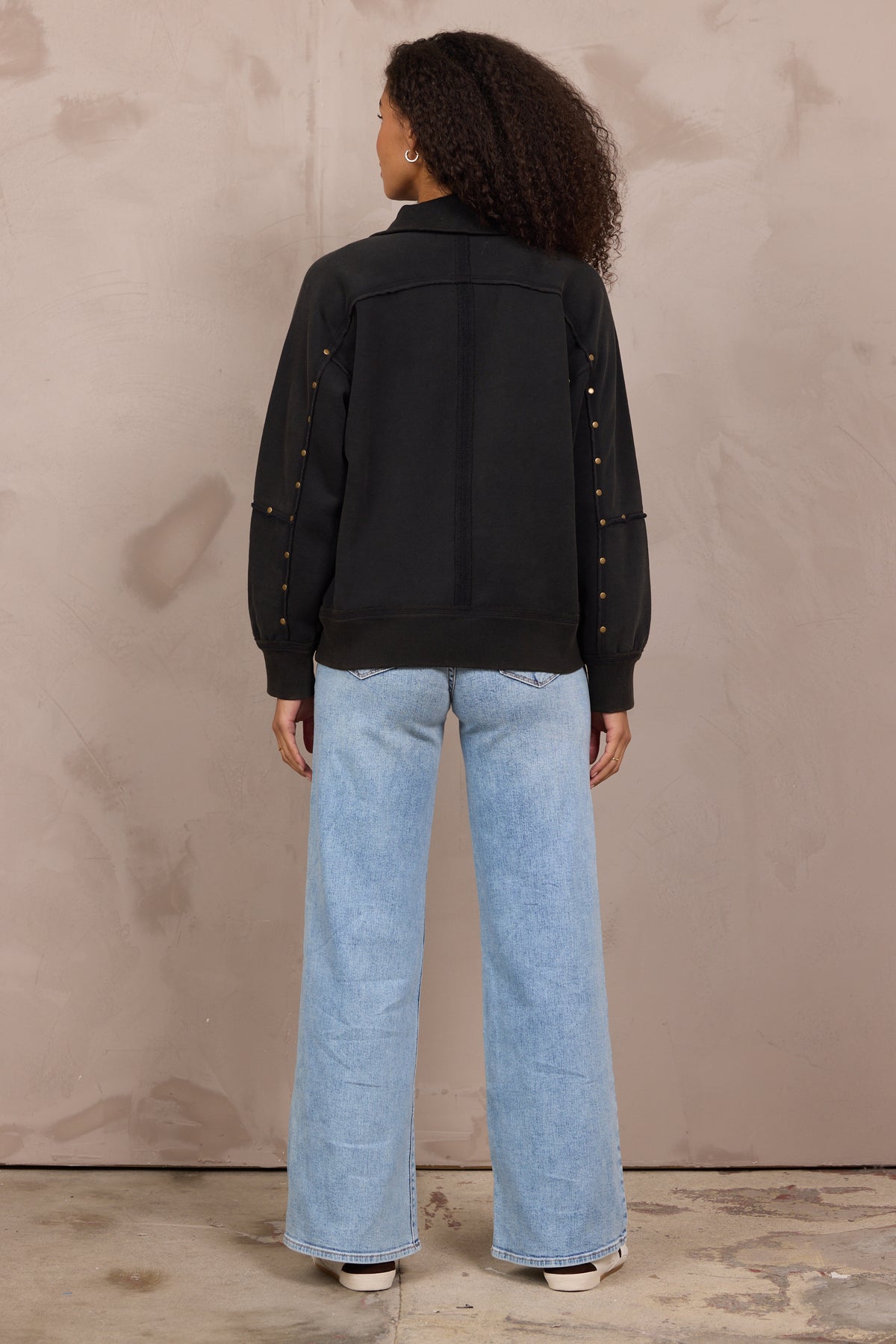Washed Garment Dye Studded Quarter Zip