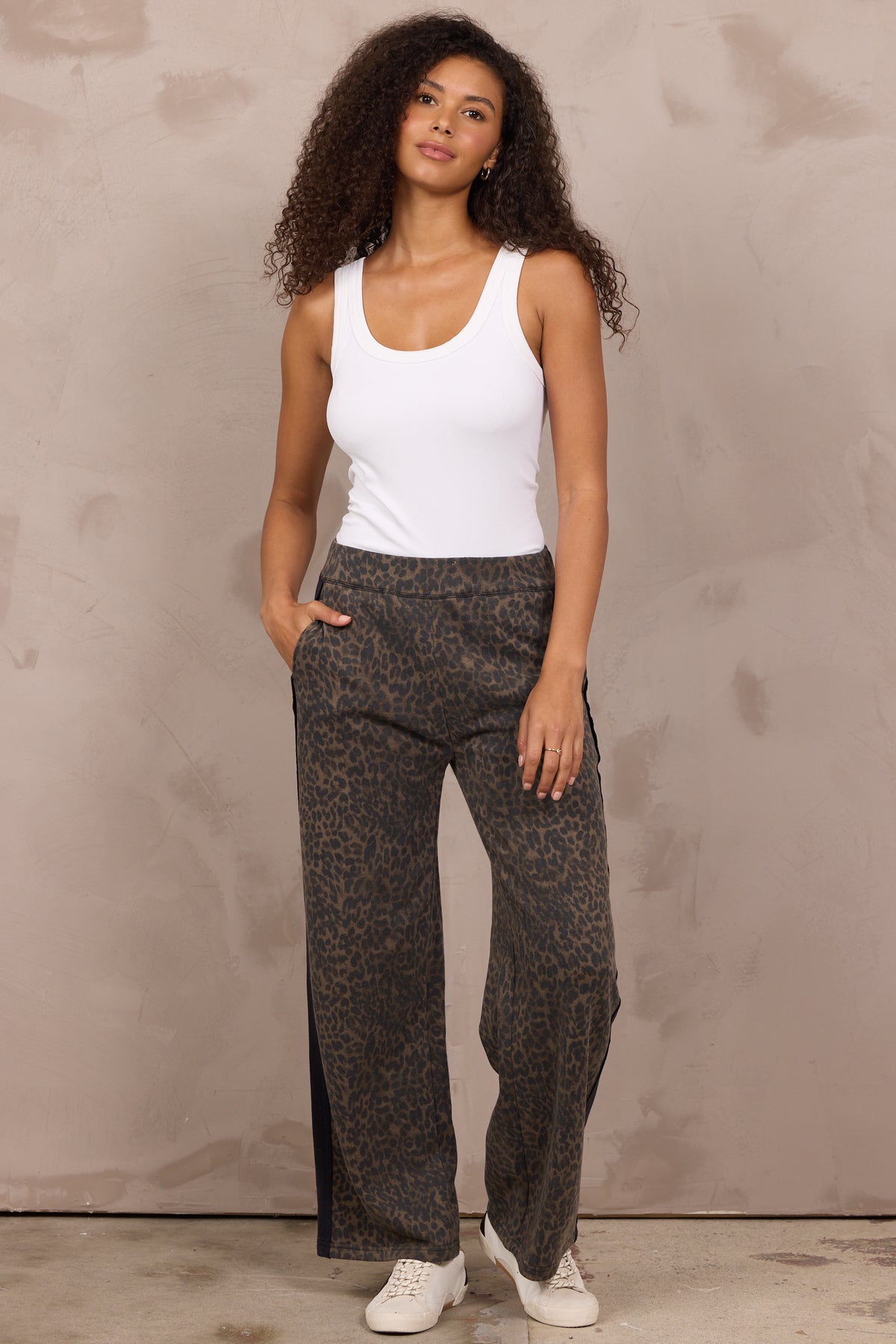 Printed Suede Terry Wide Leg Pant