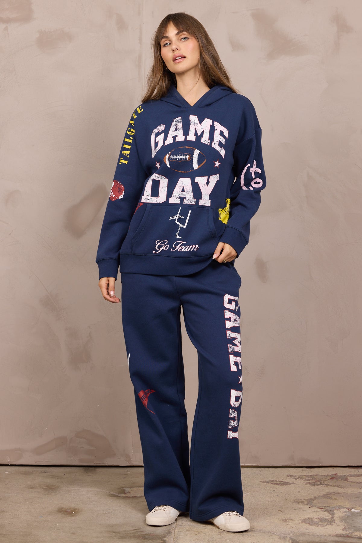 Printed Comfort Fleece Wide Leg Pant
