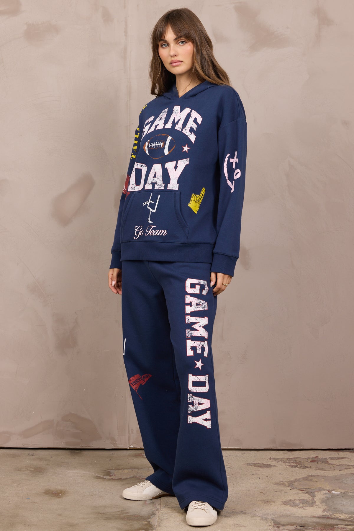 Printed Comfort Fleece Wide Leg Pant