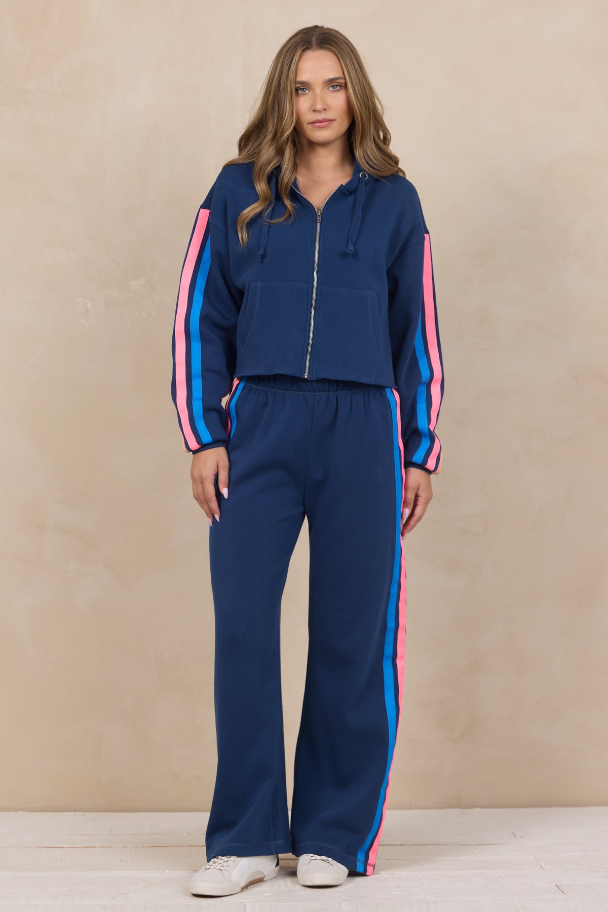 Stripe Heather Fleece Zip Hoodie