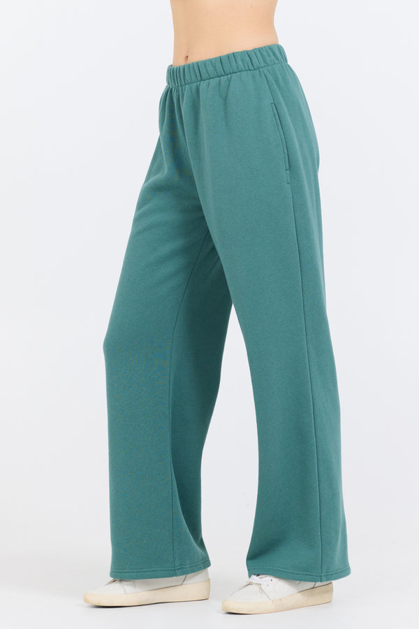 College Green Cotton Blend Fleece Wide Leg Pant