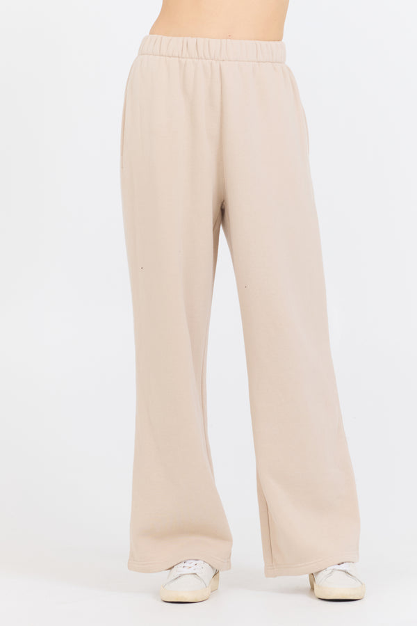 Vanilla Cream Cotton Blend Fleece Wide Leg Pant