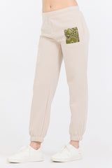 Neutral Taupe/ Olive/ Tan Bandana Patch Jogger