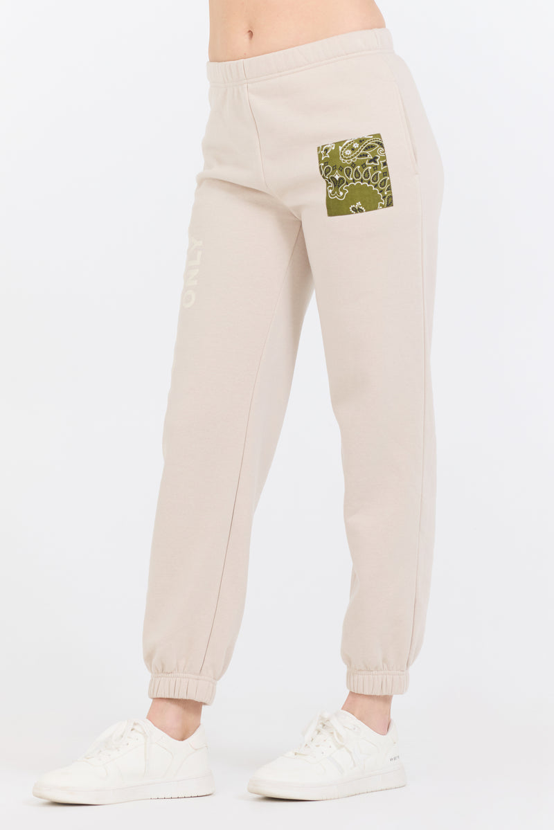 Neutral Taupe/ Olive/ Tan Bandana Patch Jogger