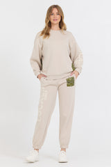 Neutral Taupe/ Olive/ Tan Bandana Patch Jogger