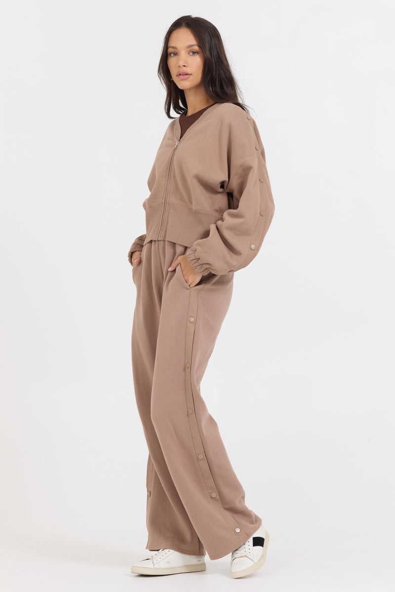 Caramel Latte Brushed Fleece Zip Up W/ Snap Sleeves