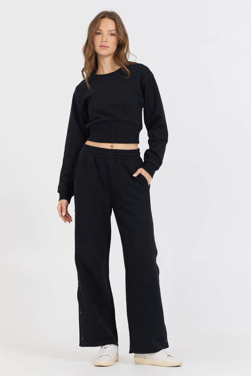 Black Brushed Fleece Corset Crew