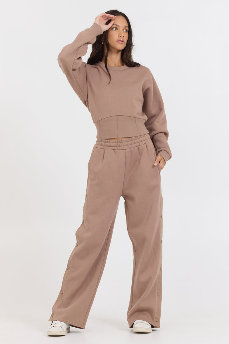 Caramel Latte Brushed Fleece Snap Pant