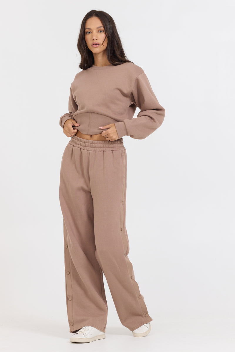 Caramel Latte Brushed Fleece Corset Crew