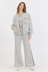 Pure Grey Contrast Black Zipper Flare Pant