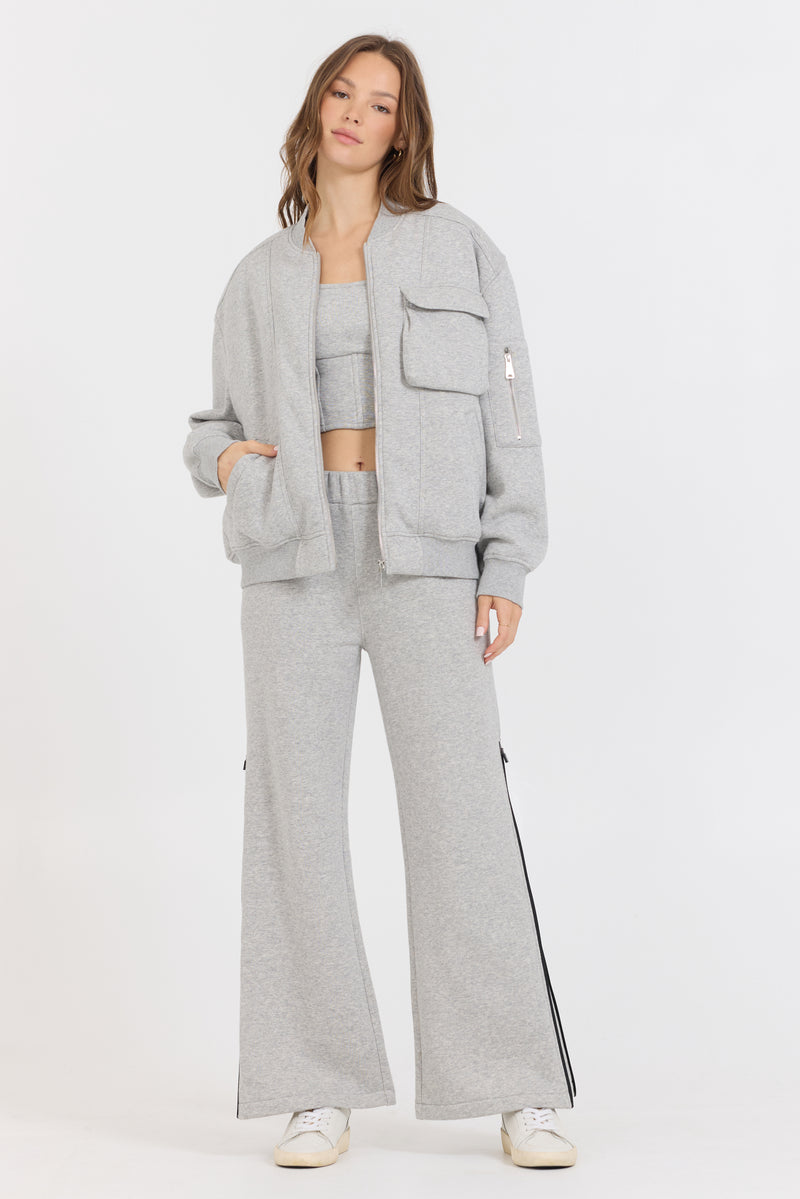 Pure Grey Contrast Black Zipper Flare Pant