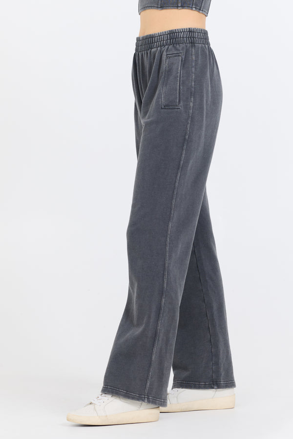 Washed Charcoal Garment Dye French Terry Flare Pant