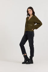 Deep Olive Fitted Utilty Cardigan