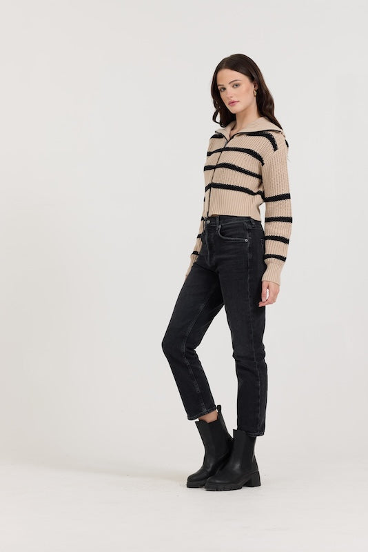 Puddle W/ Black Stripe Double Zip Sweater