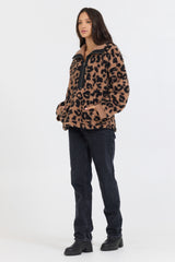 Leopard Print Sherpa Quarter Zip