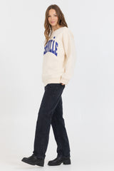 Cream W/ Royal Blue Garment Dye Fleece Crew W/ Glitter Print