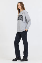 Heather Grey W/ Black Garment Dye Fleece Crew W/ Glitter Print